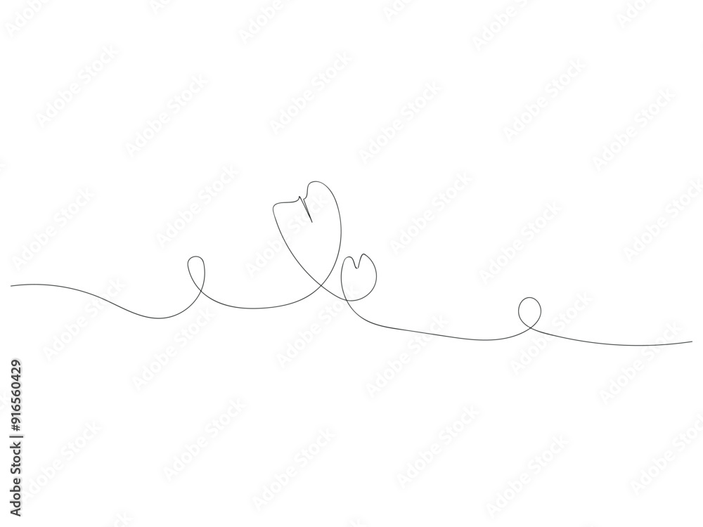 One continuous drawing of a heart-shaped love sign outline. One continuous drawing of a heart-shaped love sign outline.