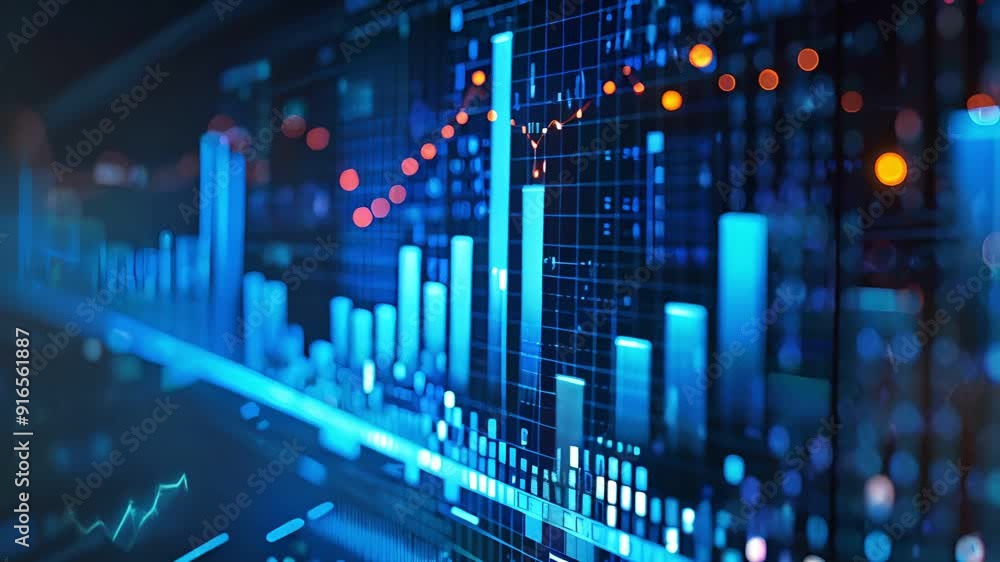 Abstract digital financial data visualization showing stock market trends and analysis with futuristic blue charts and graphs. Abstract digital financial data visualization showing stock market trends and analysis with futuristic blue charts and graphs.
