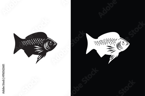 Fish icon silhouette white background. Fisheries logo symbol. Fish icon vector illustration.