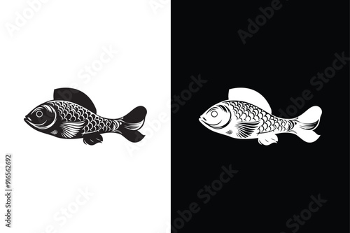 Fish icon silhouette black background. Fisheries logo symbol. Fish icon vector illustration.