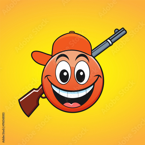 Cheerful smiley face on orange background