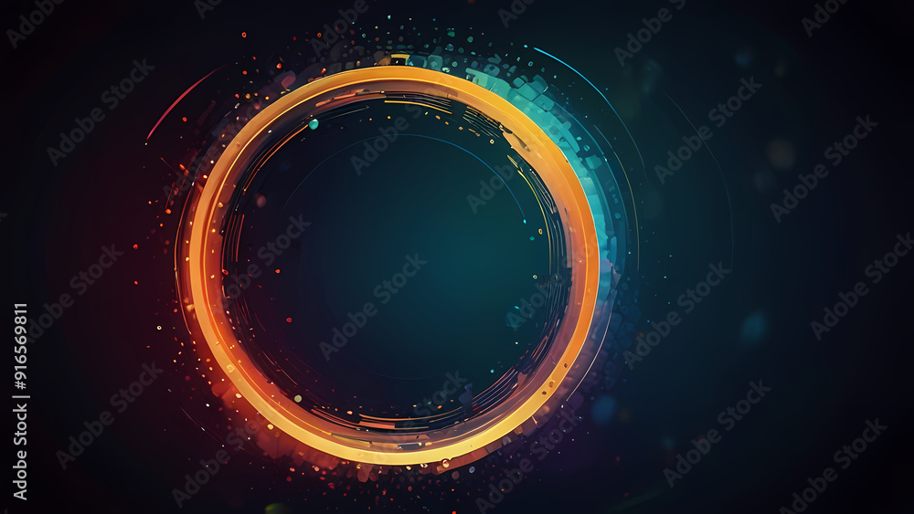 Abstract background with a central focus on a large, glowing circle surrounded by smaller, orbiting circles Abstract background with a central focus on a large, glowing circle surrounded by smaller, orbiting circles
