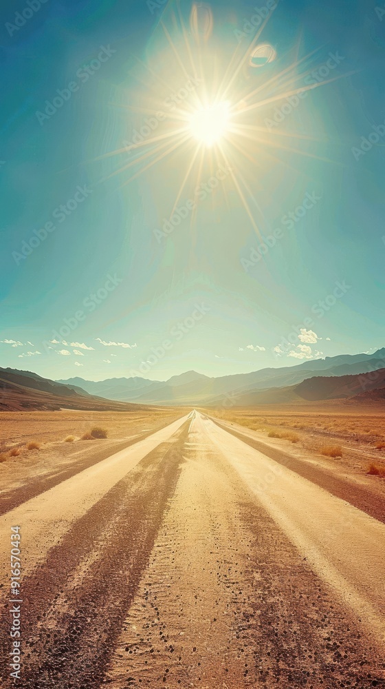 Naklejka premium Straight Road through Desert Landscape