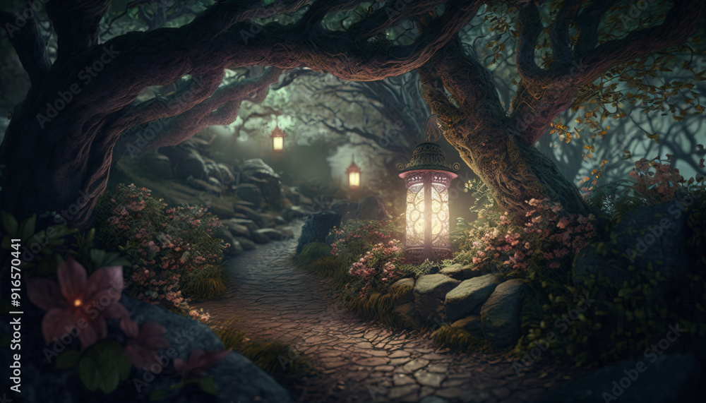 Unbelievable woodland illuminated by brilliant lights. Surreal mystical fantasy artwork Unbelievable woodland illuminated by brilliant lights. Surreal mystical fantasy artwork