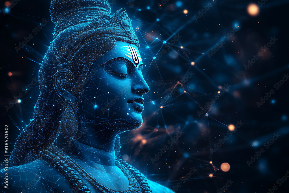 An abstract digital background featuring the revered figure of Lord Shiva set against the iconic landscape of Haridwar An abstract digital background featuring the revered figure of Lord Shiva set against the iconic landscape of Haridwar