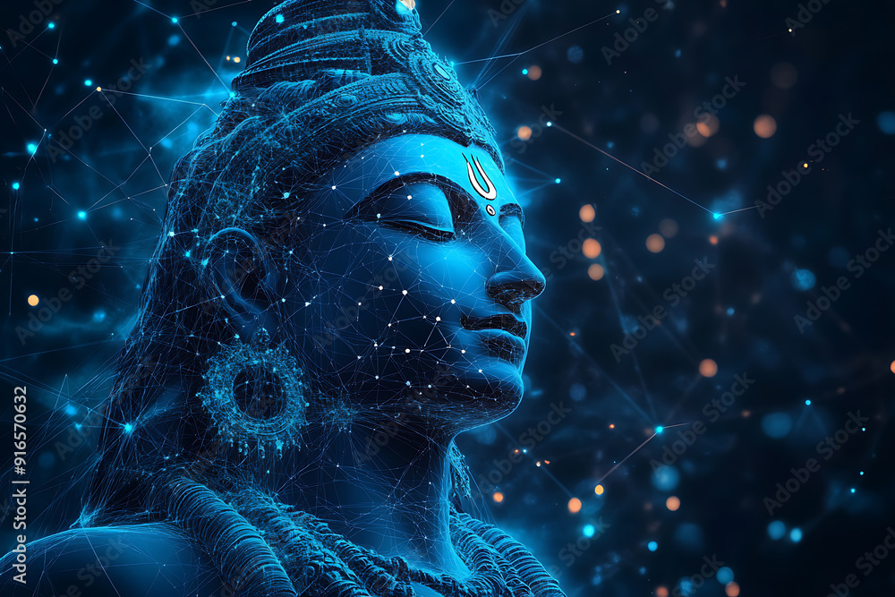 An abstract digital background featuring the revered figure of Lord Shiva set against the iconic landscape of Haridwar An abstract digital background featuring the revered figure of Lord Shiva set against the iconic landscape of Haridwar