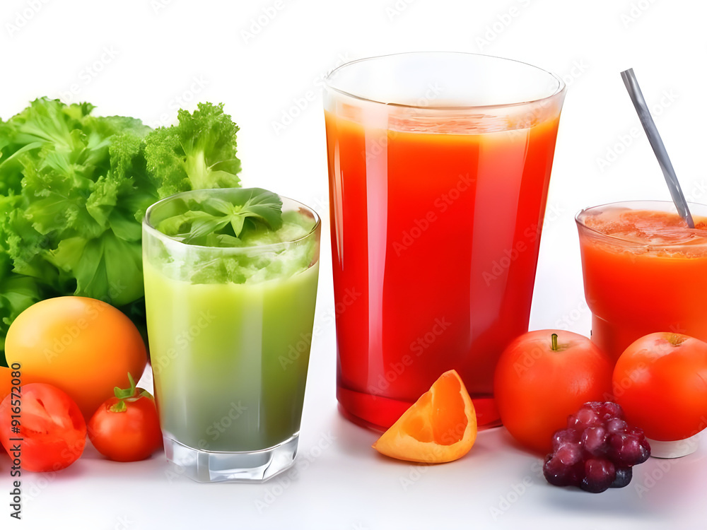 Glasses with fresh organic vegetable and fruit juices Glasses with fresh organic vegetable and fruit juices
