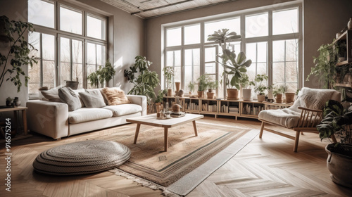 Beautiful living room with light wooden floors