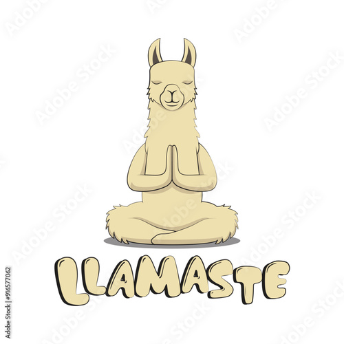 Cute llama animal in peaceful namaste posture. Funny vector illustration for tshirt, website, print, clip art, poster and print on demand merchandise.