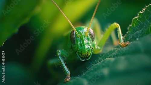 A Close-Up View of a Green Grasshopper