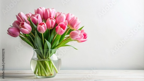 Wallpaper Mural Beautiful bouquet of pink tulips in a glass vase on a white background, flowers, spring, floral arrangement, blooming Torontodigital.ca