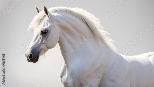 Wallpaper Mural Close-up of a white horse's head with its mane flowing in the wind. Torontodigital.ca
