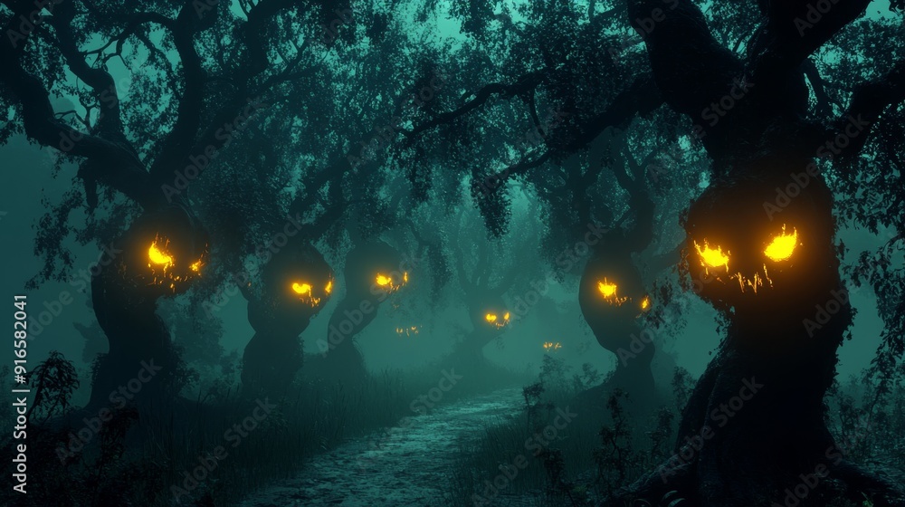Forest with Twisted Trees and Glowing Eyes Forest with Twisted Trees and Glowing Eyes