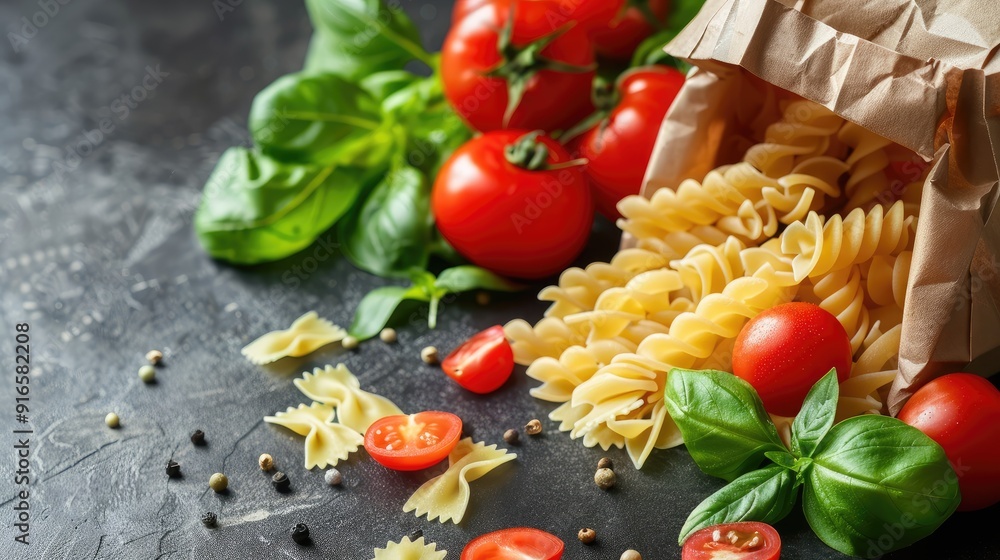 Healthy food in paper bag vegetables and pasta Healthy food in paper bag vegetables and pasta