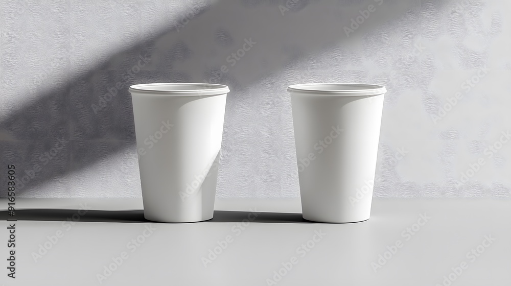 White tumbler mockup placed on a light grey background, with soft shadows and minimalist details White tumbler mockup placed on a light grey background, with soft shadows and minimalist details