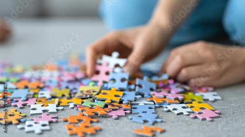 Indoor family puzzles, completing a large jigsaw puzzle