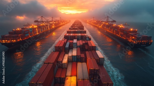 Wallpaper Mural Cargo ship container viewed from an aerial view of the freight shipping transport system. Business concepts related to international transportation, logistics, and transportation industries. Torontodigital.ca