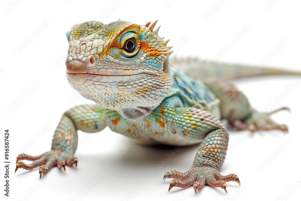 Fototapeta premium A lizard on a white background, showcasing its unique characteristics and appearance 