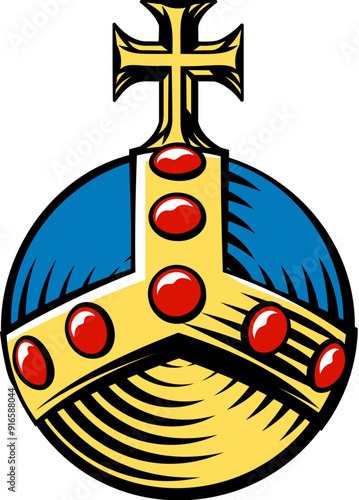 A royal globus cruciger or stavroforos sphaira cross bearing orb symbol of authority. In an engraved vintage woodcut retro tattoo style