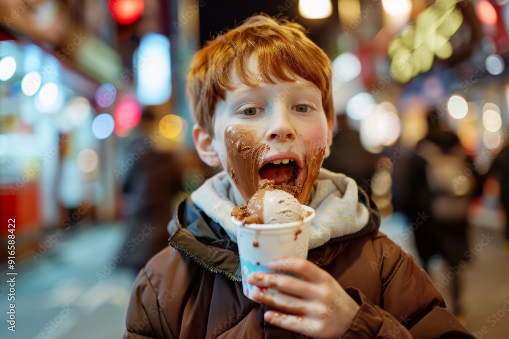Ice cream creates a moment of joy for this child. Cheerful expression of this freckled teen brightens up day. Innocence and happiness are embodied playful demeanor of red-haired boy. Ice cream creates a moment of joy for this child. Cheerful expression of this freckled teen brightens up day. Innocence and happiness are embodied playful demeanor of red-haired boy.