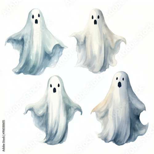 watercolor painting of halloween ghost