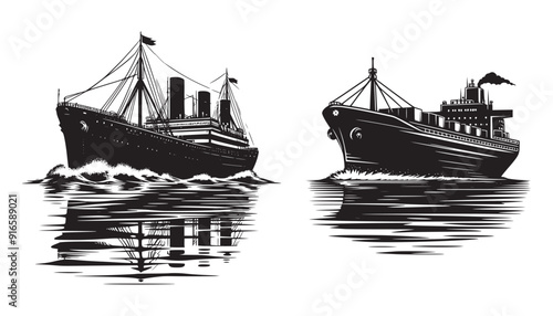 Naval Ships silhouette illustration