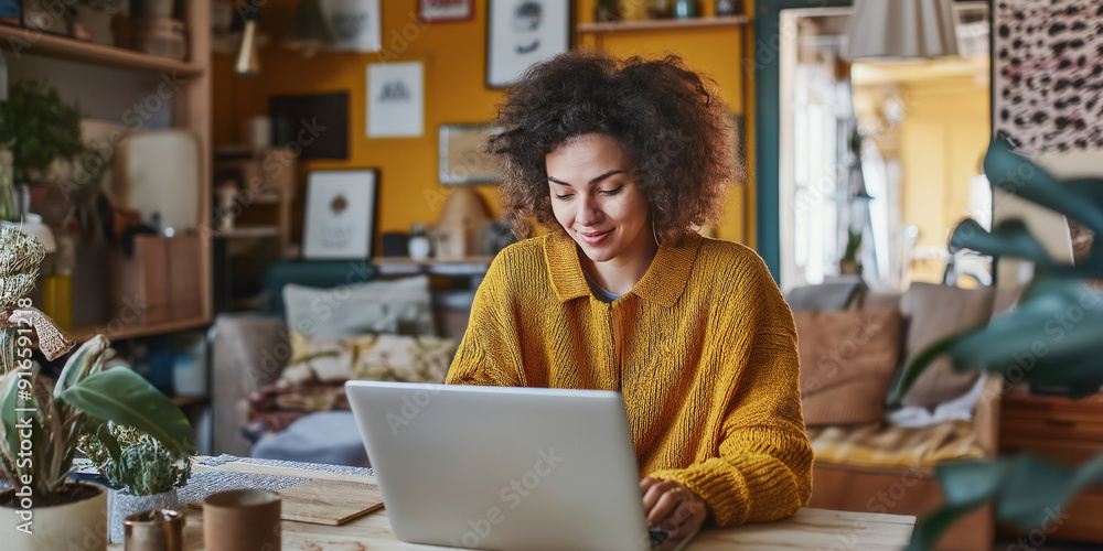 A customer researching things to buy for her home on her computer A customer researching things to buy for her home on her computer