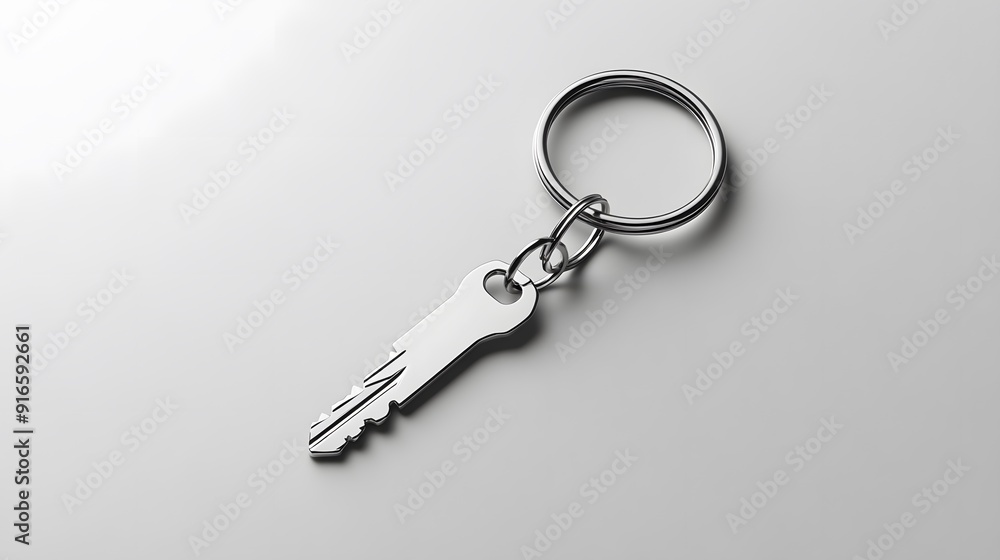 White keychain mockup on a plain white background with soft shadows and minimalist design White keychain mockup on a plain white background with soft shadows and minimalist design