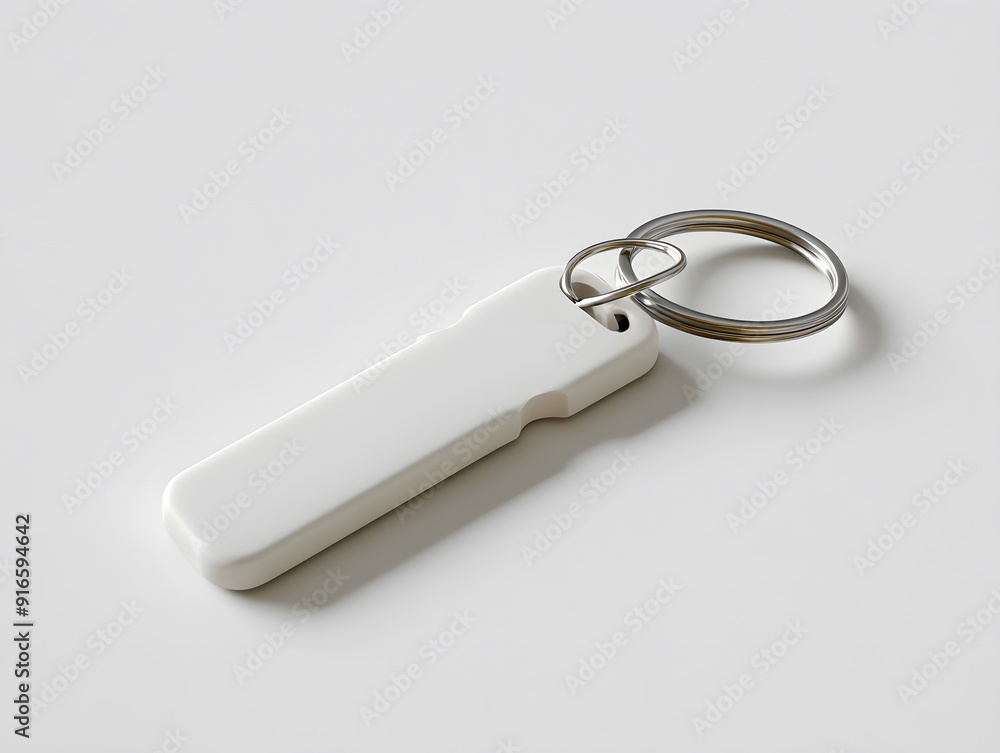 White keychain mockup placed on a plain white background, showcasing its smooth texture White keychain mockup placed on a plain white background, showcasing its smooth texture