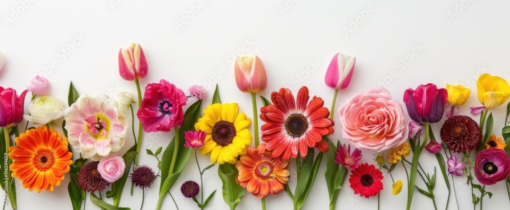 Fototapeta premium Colorful Floral Border on White Background