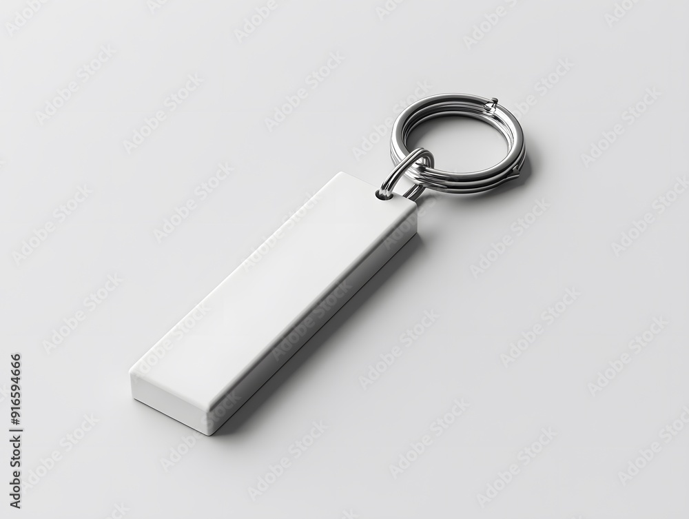 White keychain mockup placed on a plain white background, showcasing its smooth texture White keychain mockup placed on a plain white background, showcasing its smooth texture
