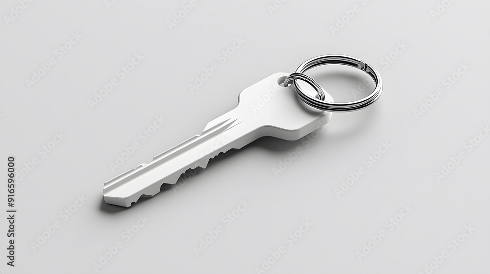 Minimalist white keychain mockup on a clean white background with no distractions Minimalist white keychain mockup on a clean white background with no distractions