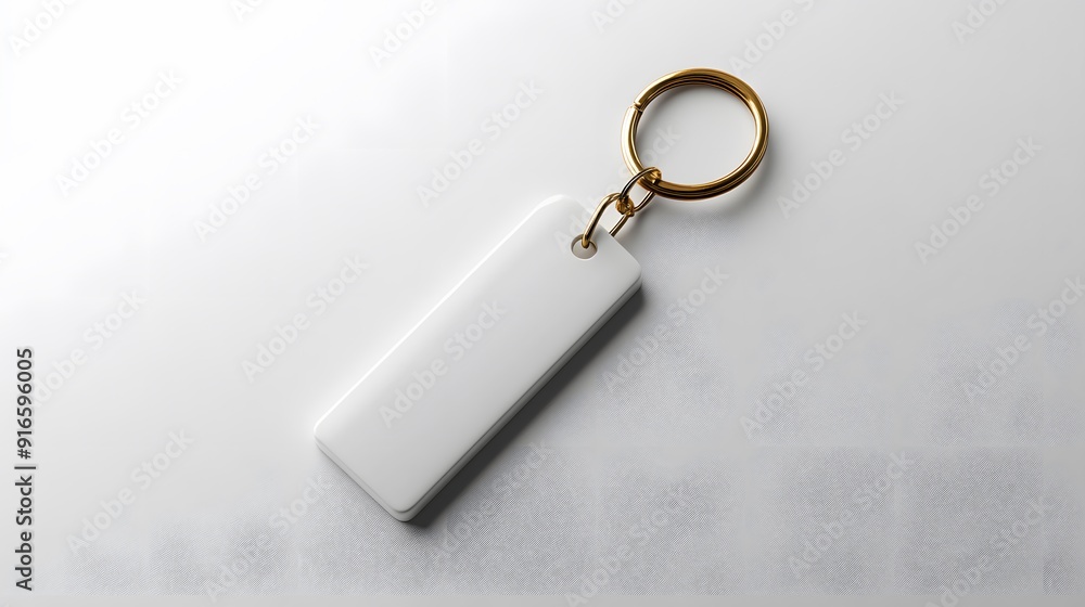 Minimalist white keychain mockup on a clean white background with no distractions Minimalist white keychain mockup on a clean white background with no distractions