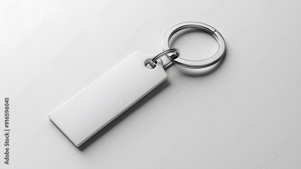 Minimalist white keychain mockup on a clean white background with no distractions Minimalist white keychain mockup on a clean white background with no distractions