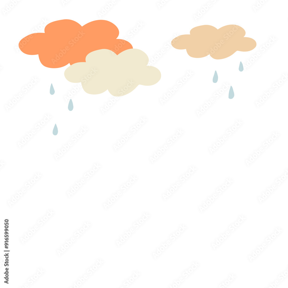 Soft rain falling from pastel clouds in a minimalist illustration Soft rain falling from pastel clouds in a minimalist illustration