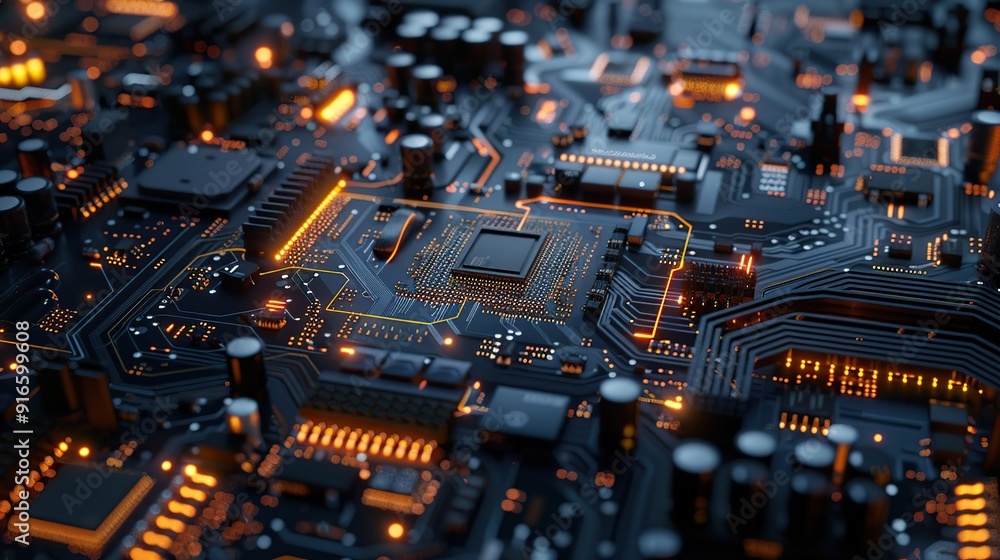 Circuit Board with Glowing Orange Lines Circuit Board with Glowing Orange Lines