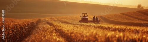 Golden fields at sunset wit...