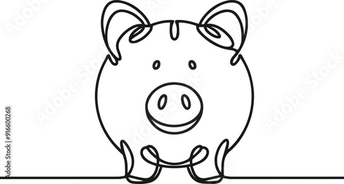 continuous one line drawing of a piggy bank vector illustration