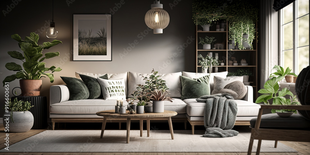 Fototapeta premium Scandinavian living room interior design