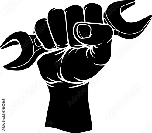 Fist Hand Holding Spanner W...