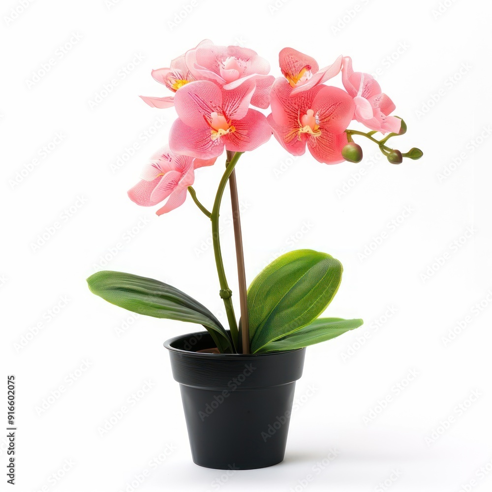 Fototapeta premium Pink Orchid in Black Pot.