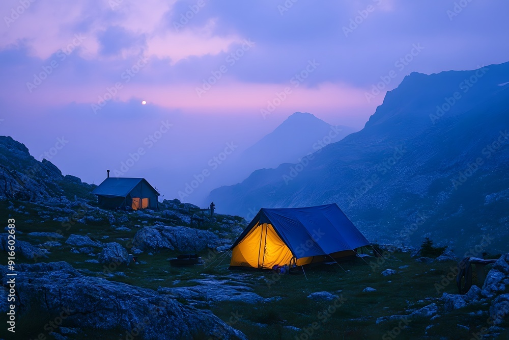Tranquil Morning in the Mountains. Wildlife camping bliss Tranquil Morning in the Mountains. Wildlife camping bliss