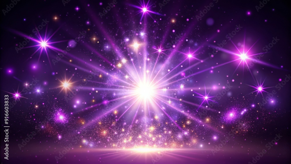 Whimsical purple magic sparks and twinkling dust stars explode in a vibrant glow, surrounded by radiant flare light effects, on a transparent background. Whimsical purple magic sparks and twinkling dust stars explode in a vibrant glow, surrounded by radiant flare light effects, on a transparent background.