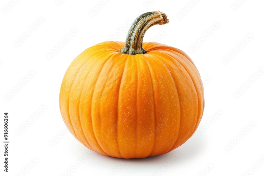 Single ripe orange pumpkin isolated on white background.