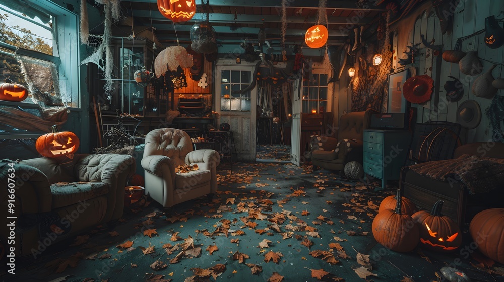 Naklejka premium Castle place for Halloween party, All kinds of party supplies Halloween, Happy Halloween