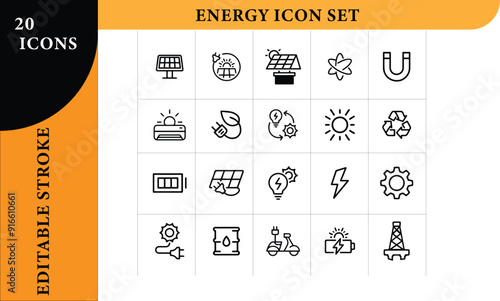 Dynamic Energy Icon Set (Editable Stroke)
