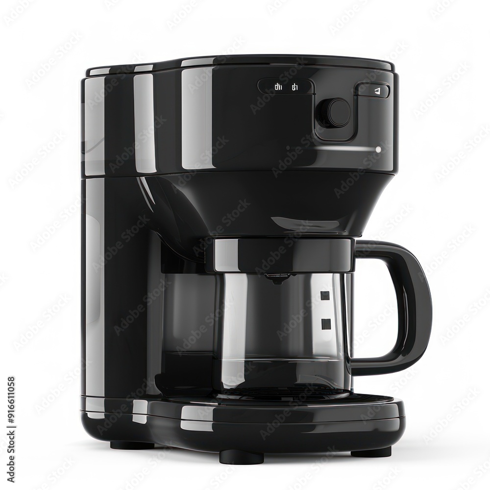 Black coffee maker isolated on white background.