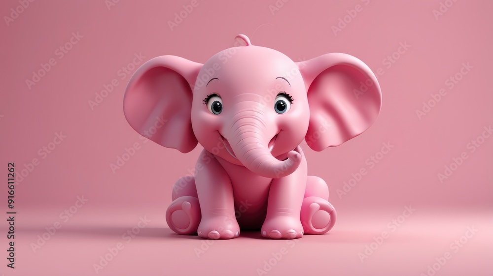 Pink elephant with a smile, pink backdrop Pink elephant with a smile, pink backdrop