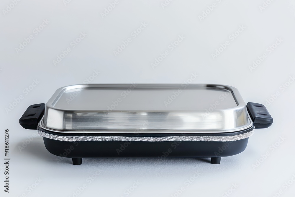 Stainless Steel Electric Skillet with Black Handles. Stainless Steel Electric Skillet with Black Handles.