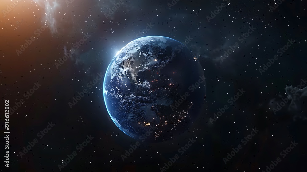 Fototapeta premium Earth from Space with Glowing City Lights